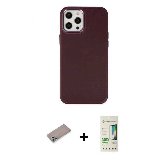 MARSİLYAN™- iPhone 12 Pro Max Kılıf Çekirdek Çizgi - Siyah 20D Premium Cam Ekran Koruyucu + Shine Kamera Lens Koruma Cam - SABE