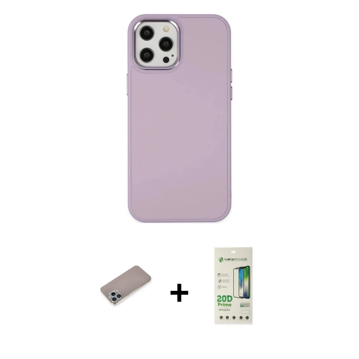 MARSİLYAN™- iPhone 12 Pro Max Kılıf Çekirdek Çizgi - Siyah 20D Premium Cam Ekran Koruyucu + Shine Kamera Lens Koruma Cam - SABE