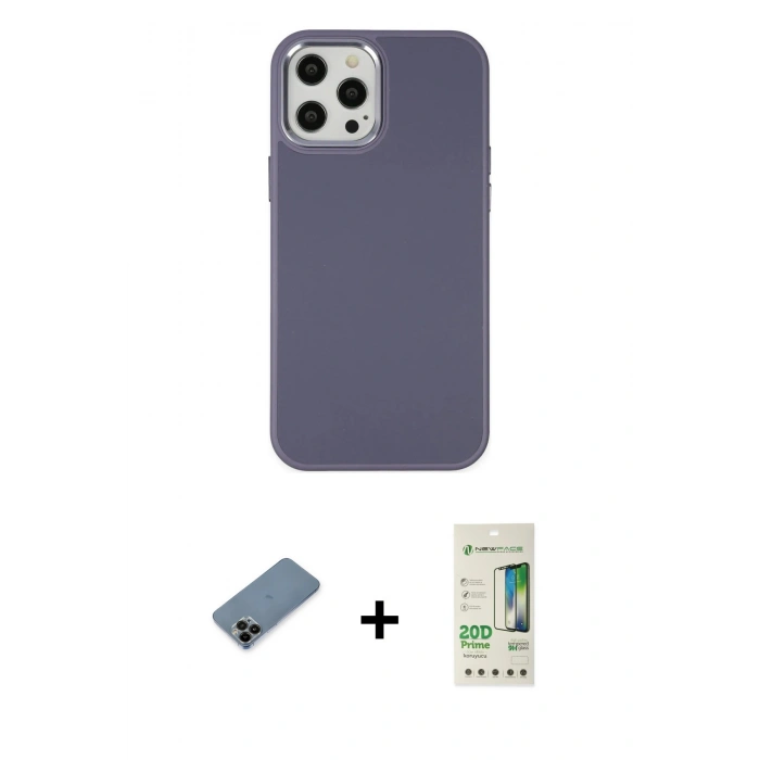 MARSİLYAN™- iPhone 12 Pro Max Kılıf Çekirdek Çizgi - Siyah 20D Premium Cam Ekran Koruyucu + Shine Kamera Lens Koruma Cam - SH