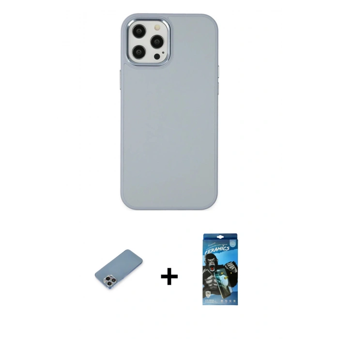 MARSİLYAN™- iPhone 12 Pro Max Kılıf Çekirdek Çizgi - Siyah 34D Izgaralı Cam + Shine Kamera Lens Koruma Cam - GI