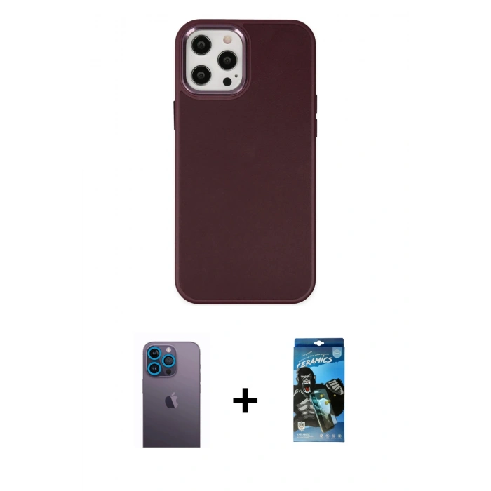 MARSİLYAN™- iPhone 12 Pro Max Kılıf Çekirdek Çizgi - Siyah 34D Izgaralı Cam + Neon Fosforlu Kamera Lens - MI