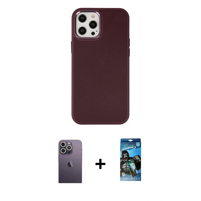 MARSİLYAN™- iPhone 12 Pro Max Kılıf Çekirdek Çizgi - Siyah 34D Izgaralı Cam + Neon Fosforlu Kamera Lens - BZ