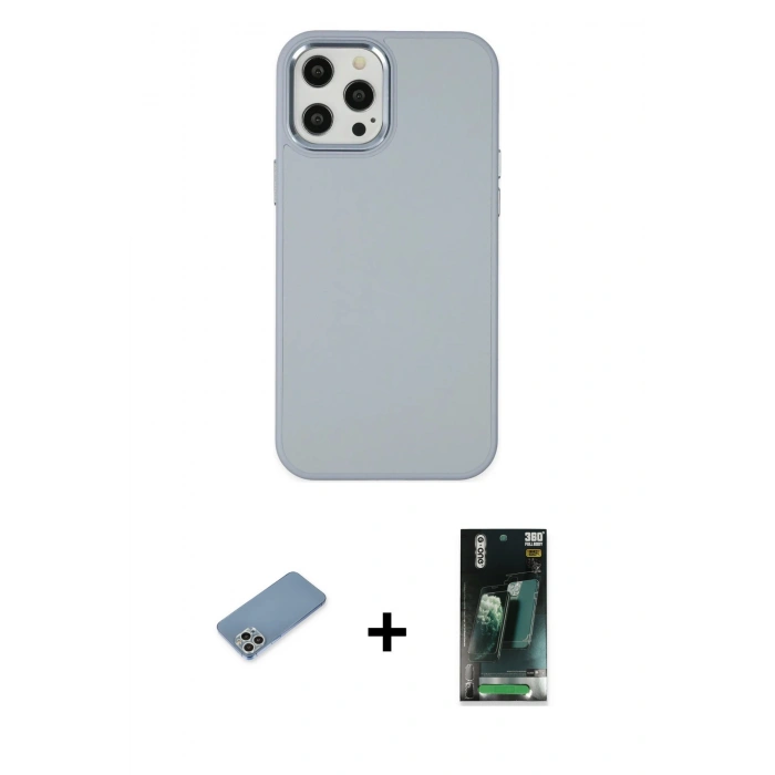MARSİLYAN™- iPhone 12 Pro Max Kılıf Çekirdek Çizgi - Siyah 360 Mat Full Body Arka Koruyucu + Shine Kamera Lens Koruma Cam - GS
