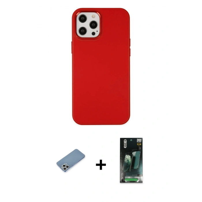MARSİLYAN™- iPhone 12 Pro Max Kılıf Çekirdek Çizgi - Siyah 360 Mat Full Body Arka Koruyucu + Shine Kamera Lens Koruma Cam - GS
