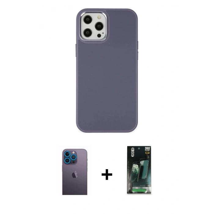 MARSİLYAN™- iPhone 12 Pro Max Kılıf Çekirdek Çizgi - Siyah 360 Mat Full Body Arka Koruyucu + Neon Fosforlu Kamera Lens - MI