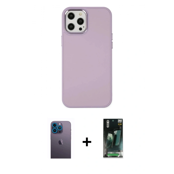 MARSİLYAN™- iPhone 12 Pro Max Kılıf Çekirdek Çizgi - Siyah 360 Mat Full Body Arka Koruyucu + Neon Fosforlu Kamera Lens - MI