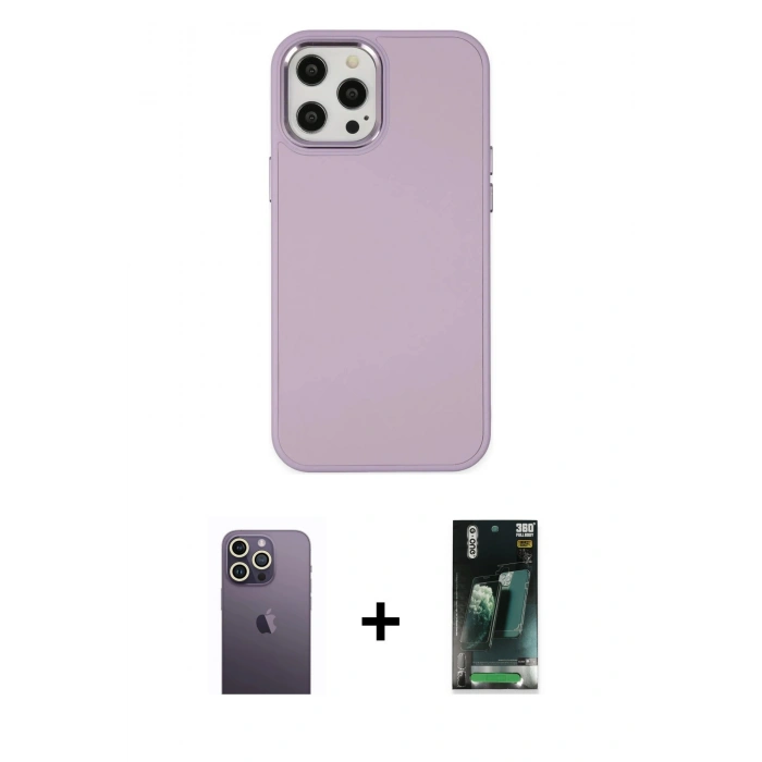 MARSİLYAN™- iPhone 12 Pro Max Kılıf Çekirdek Çizgi - Siyah 360 Mat Full Body Arka Koruyucu + Neon Fosforlu Kamera Lens - BZ