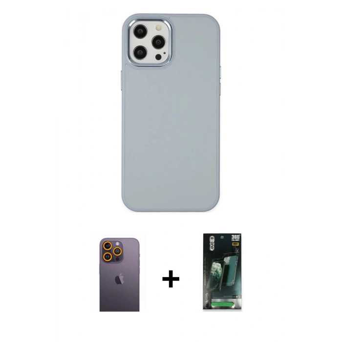 MARSİLYAN™- iPhone 12 Pro Max Kılıf Çekirdek Çizgi - Siyah 360 Mat Full Body Arka Koruyucu + Neon Fosforlu Kamera Lens - SI