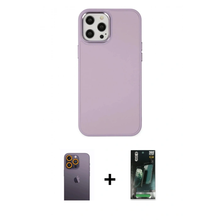 MARSİLYAN™- iPhone 12 Pro Max Kılıf Çekirdek Çizgi - Siyah 360 Mat Full Body Arka Koruyucu + Neon Fosforlu Kamera Lens - SI