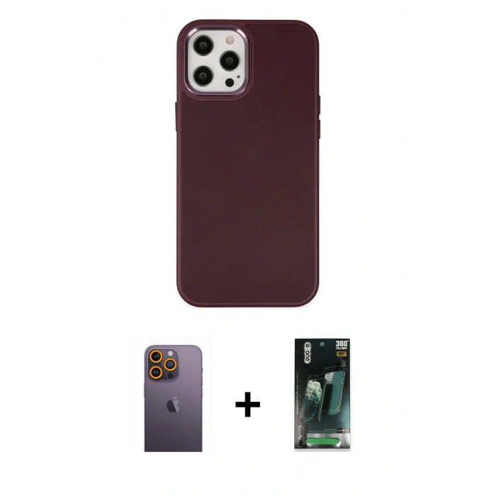 MARSİLYAN™- iPhone 12 Pro Max Kılıf Çekirdek Çizgi - Siyah 360 Mat Full Body Arka Koruyucu + Neon Fosforlu Kamera Lens - SI