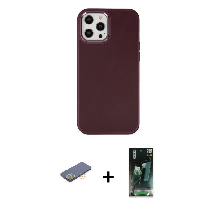 MARSİLYAN™- iPhone 12 Pro Max Kılıf Çekirdek Çizgi - Siyah 360 Mat Full Body Arka Koruyucu + Renkli Kamera Lens Koruma Cam - SI