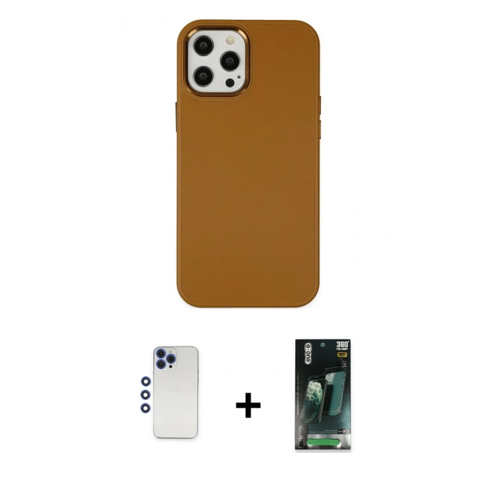 MARSİLYAN™- iPhone 12 Pro Max Kılıf Çekirdek Çizgi - Siyah 360 Mat Full Body Arka Koruyucu + Shine Kamera Lens - LT