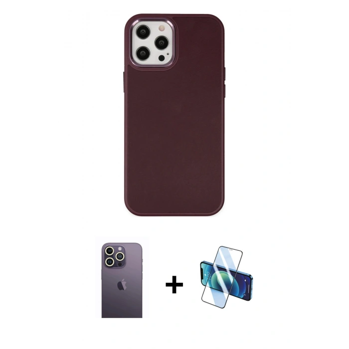 MARSİLYAN™- iPhone 12 Pro Max Kılıf Çekirdek Çizgi - Siyah 3D Antistatik Cam Ekran Koruyucu + Neon Fosforlu Kamera Lens - BZ