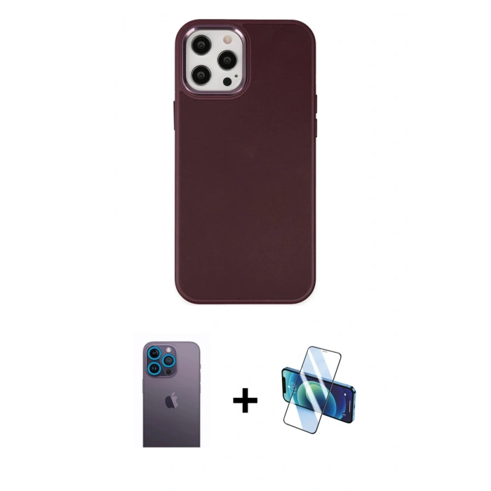 MARSİLYAN™- iPhone 12 Pro Max Kılıf Çekirdek Çizgi - Siyah 3D Antistatik Cam Ekran Koruyucu + Mavi Neon Fosforlu Kamera Lens