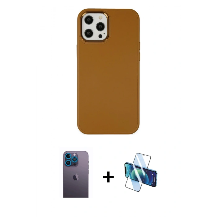 MARSİLYAN™- iPhone 12 Pro Max Kılıf Çekirdek Çizgi - Siyah 3D Antistatik Cam Ekran Koruyucu + Mavi Neon Fosforlu Kamera Lens