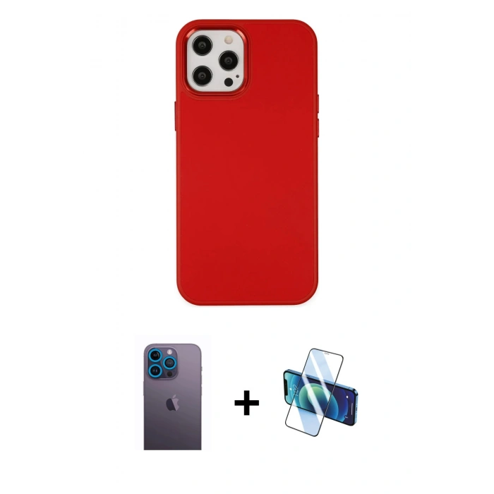 MARSİLYAN™- iPhone 12 Pro Max Kılıf Çekirdek Çizgi - Siyah 3D Antistatik Cam Ekran Koruyucu + Mavi Neon Fosforlu Kamera Lens