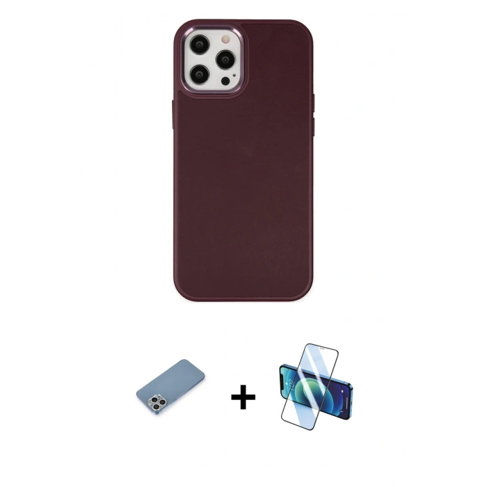 MARSİLYAN™- iPhone 12 Pro Max Kılıf Çekirdek Çizgi - Siyah 3D Antistatik Cam Ekran Koruyucu + Shine Kamera Lens Koruma Cam - GS