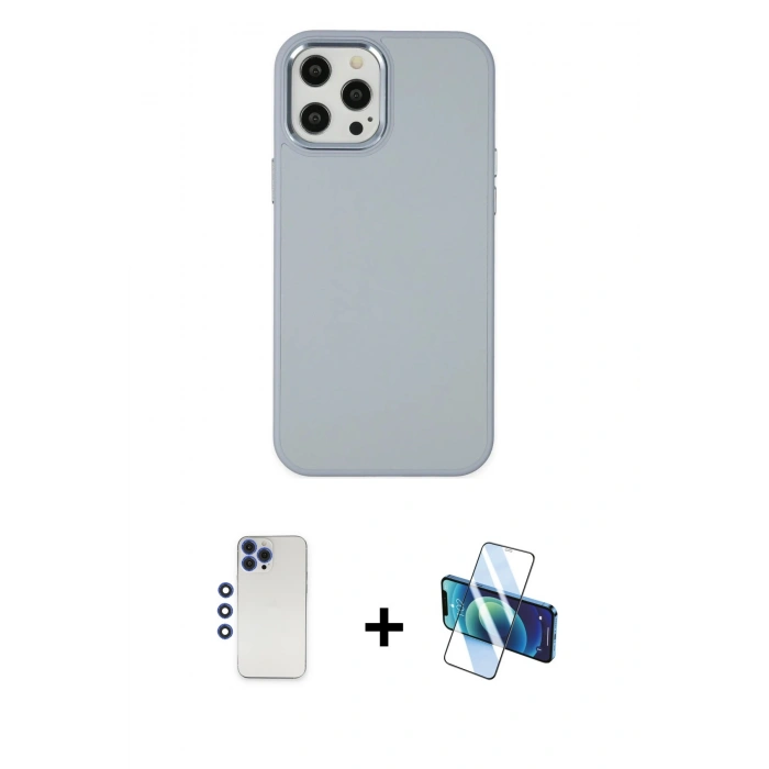 MARSİLYAN™- iPhone 12 Pro Max Kılıf Çekirdek Çizgi - Siyah 3D Antistatik Cam Ekran Koruyucu + Shine Kamera Lens - LT
