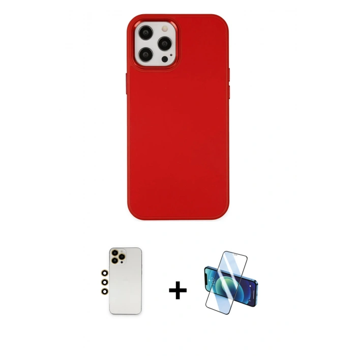 MARSİLYAN™- iPhone 12 Pro Max Kılıf Çekirdek Çizgi - Siyah 3D Antistatik Cam Ekran Koruyucu + Shine Kamera Lens - GD