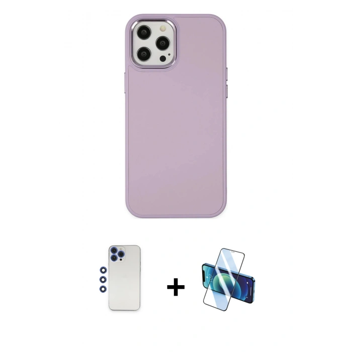 MARSİLYAN™- iPhone 12 Pro Max Kılıf Çekirdek Çizgi - Siyah 3D Antistatik Cam Ekran Koruyucu + Shine Kamera Lens - LT