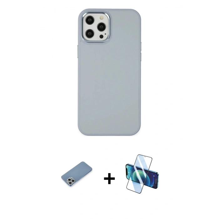 MARSİLYAN™- iPhone 12 Pro Max Kılıf Çekirdek Çizgi - Siyah 3D Antistatik Cam Ekran Koruyucu + Shine Kamera Lens Koruma Cam - GS