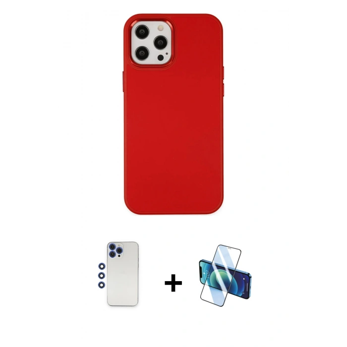 MARSİLYAN™- iPhone 12 Pro Max Kılıf Çekirdek Çizgi - Siyah 3D Antistatik Cam Ekran Koruyucu + Shine Kamera Lens - LT