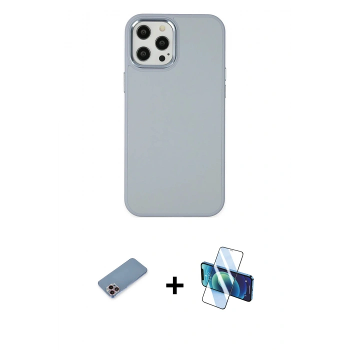MARSİLYAN™- iPhone 12 Pro Max Kılıf Çekirdek Çizgi - Siyah 3D Antistatik Cam Ekran Koruyucu + Shine Kamera Lens Koruma Cam - PE