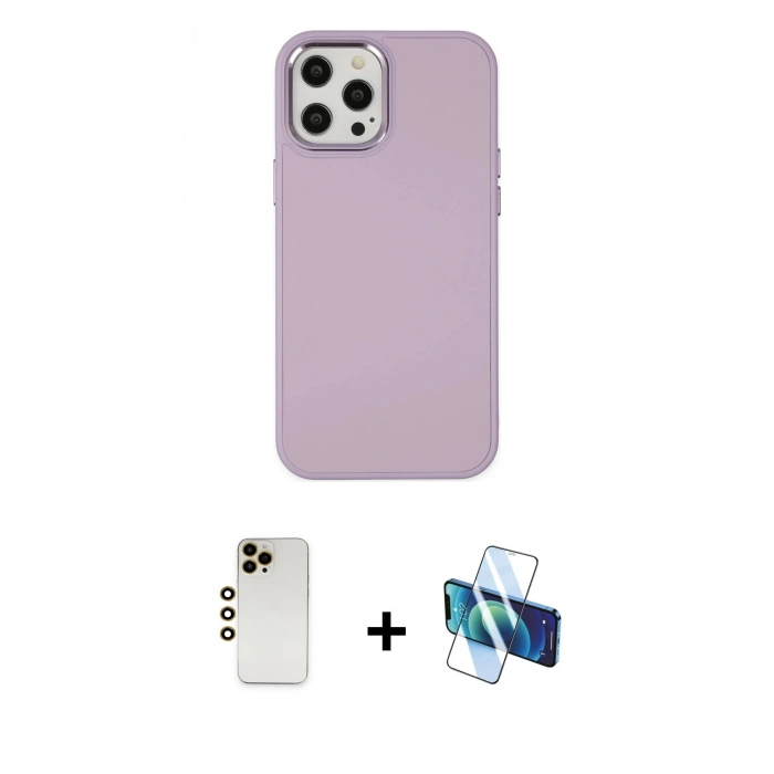 MARSİLYAN™- iPhone 12 Pro Max Kılıf Çekirdek Çizgi - Siyah 3D Antistatik Cam Ekran Koruyucu + Shine Kamera Lens - GD