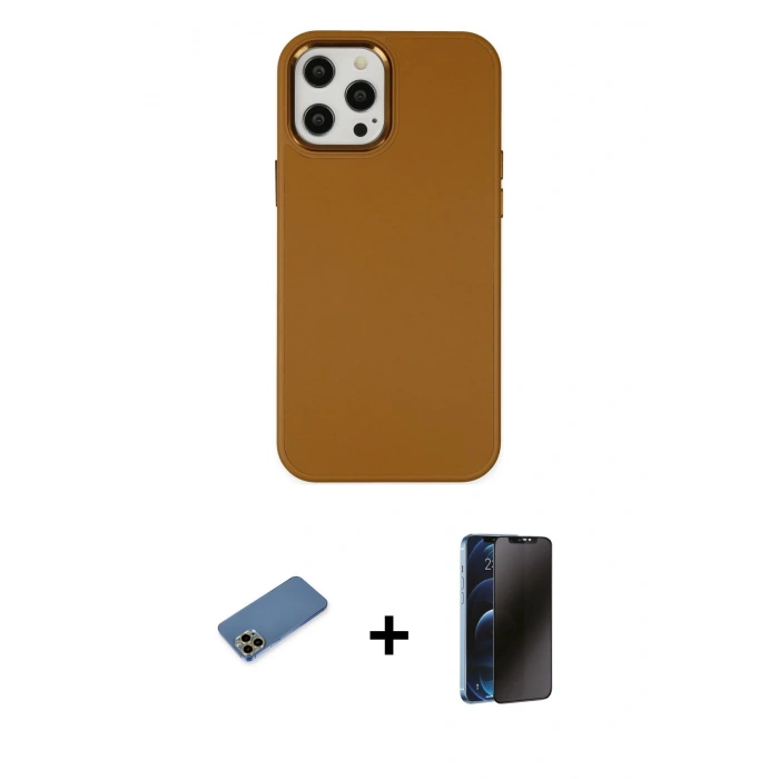 MARSİLYAN™- iPhone 12 Pro Max Kılıf Çekirdek Çizgi - Siyah 3D Antistatik Hayalet Cam Ekran Koruyucu + Shine Kamera Lens Koruma Cam - GD