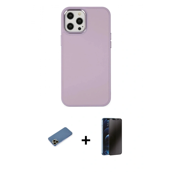 MARSİLYAN™- iPhone 12 Pro Max Kılıf Çekirdek Çizgi - Siyah 3D Antistatik Hayalet Cam Ekran Koruyucu + Shine Kamera Lens Koruma Cam - GD