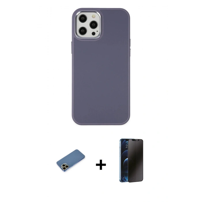 MARSİLYAN™- iPhone 12 Pro Max Kılıf Çekirdek Çizgi - Siyah 3D Antistatik Hayalet Cam Ekran Koruyucu + Shine Kamera Lens Koruma Cam - GD