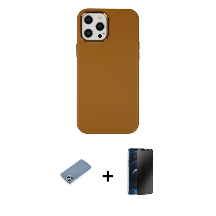 MARSİLYAN™- iPhone 12 Pro Max Kılıf Çekirdek Çizgi - Siyah 3D Antistatik Hayalet Cam Ekran Koruyucu + Shine Kamera Lens Koruma Cam - GS