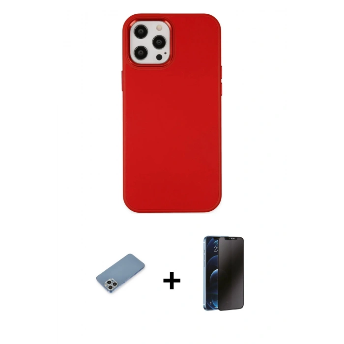 MARSİLYAN™- iPhone 12 Pro Max Kılıf Çekirdek Çizgi - Siyah 3D Antistatik Hayalet Cam Ekran Koruyucu + Shine Kamera Lens Koruma Cam - GS