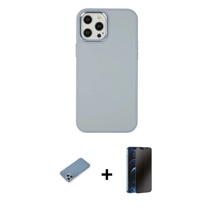 MARSİLYAN™- iPhone 12 Pro Max Kılıf Çekirdek Çizgi - Siyah 3D Antistatik Hayalet Cam Ekran Koruyucu + Shine Kamera Lens Koruma Cam - GS