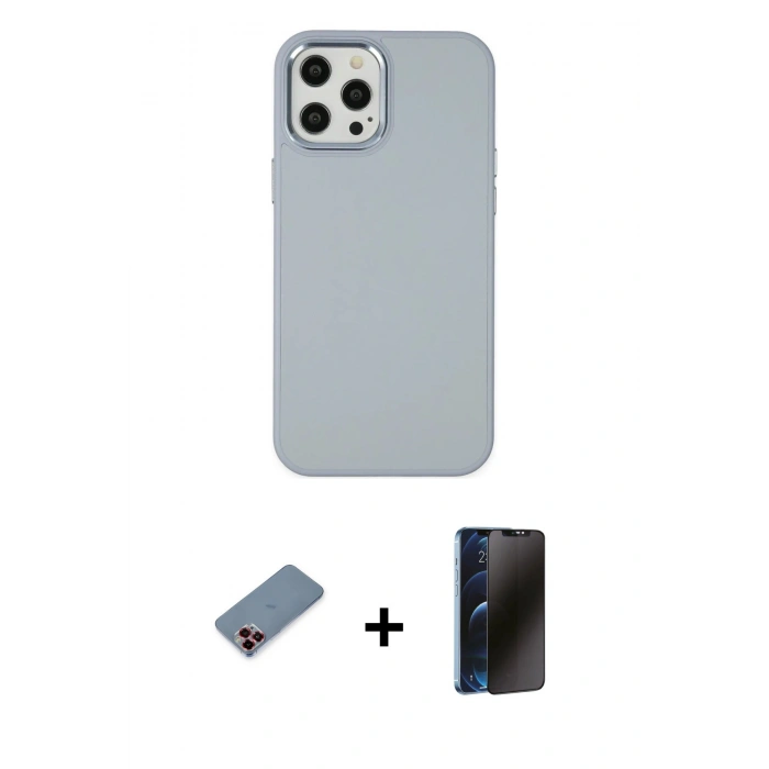 MARSİLYAN™- iPhone 12 Pro Max Kılıf Çekirdek Çizgi - Siyah 3D Antistatik Hayalet Cam Ekran Koruyucu + Metal Kamera Lens Koruma Cam - KI