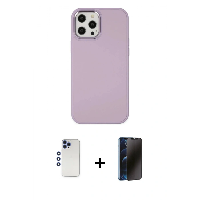 MARSİLYAN™- iPhone 12 Pro Max Kılıf Çekirdek Çizgi - Siyah 3D Antistatik Hayalet Cam Ekran Koruyucu + Shine Kamera Lens - LT