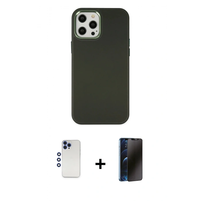 MARSİLYAN™- iPhone 12 Pro Max Kılıf Çekirdek Çizgi - Siyah 3D Antistatik Hayalet Cam Ekran Koruyucu + Shine Kamera Lens - LT