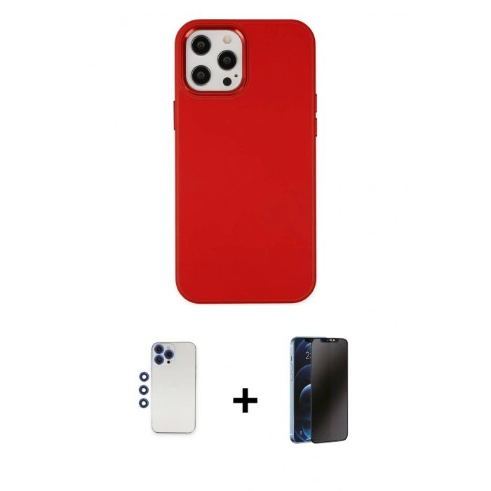 MARSİLYAN™- iPhone 12 Pro Max Kılıf Çekirdek Çizgi - Siyah 3D Antistatik Hayalet Cam Ekran Koruyucu + Shine Kamera Lens - LT