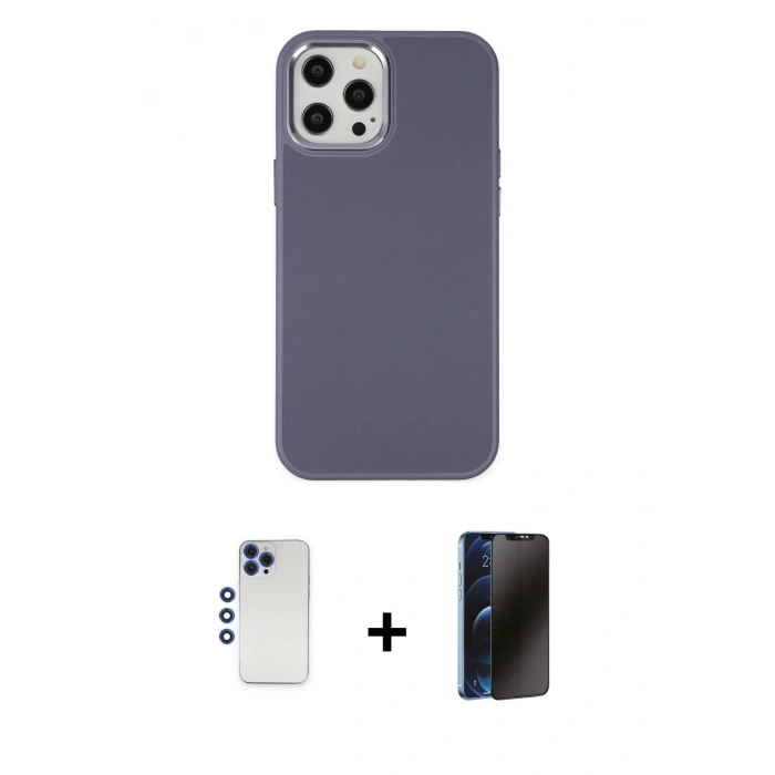 MARSİLYAN™- iPhone 12 Pro Max Kılıf Çekirdek Çizgi - Siyah 3D Antistatik Hayalet Cam Ekran Koruyucu + Shine Kamera Lens - LT