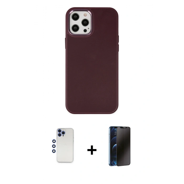 MARSİLYAN™- iPhone 12 Pro Max Kılıf Çekirdek Çizgi - Siyah 3D Antistatik Hayalet Cam Ekran Koruyucu + Shine Kamera Lens - LT