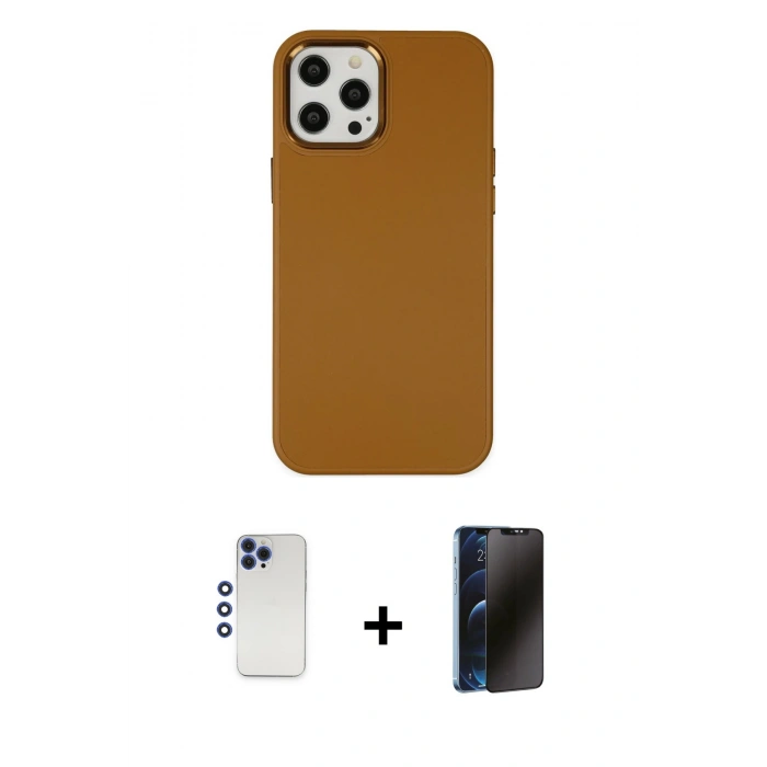 MARSİLYAN™- iPhone 12 Pro Max Kılıf Çekirdek Çizgi - Siyah 3D Antistatik Hayalet Cam Ekran Koruyucu + Shine Kamera Lens - LT