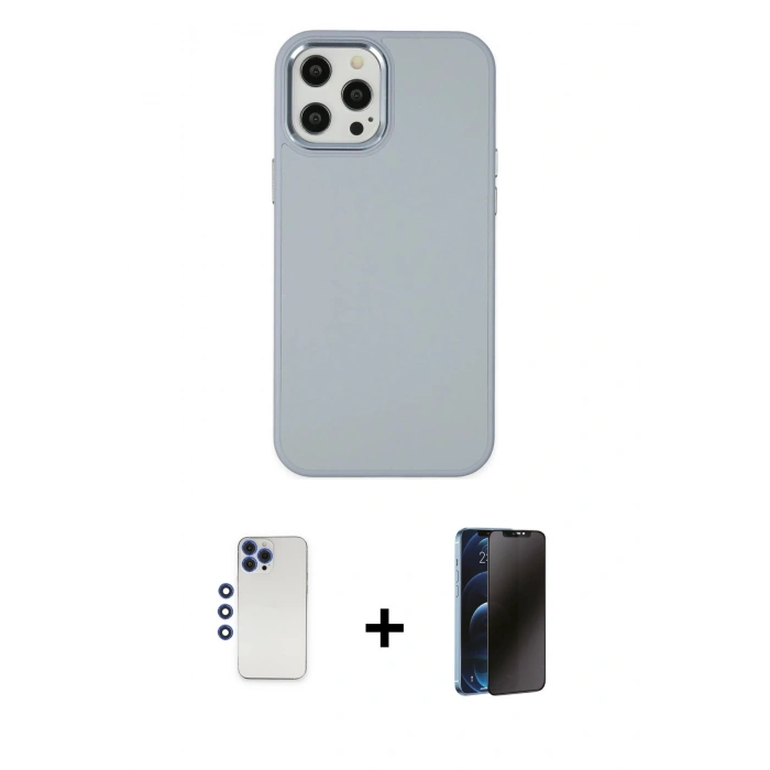 MARSİLYAN™- iPhone 12 Pro Max Kılıf Çekirdek Çizgi - Siyah 3D Antistatik Hayalet Cam Ekran Koruyucu + Shine Kamera Lens - LT