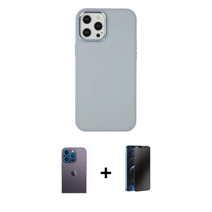 MARSİLYAN™- iPhone 12 Pro Max Kılıf Çekirdek Çizgi - Siyah 3D Antistatik Hayalet Cam Ekran Koruyucu + Neon Fosforlu Kamera Lens - MI
