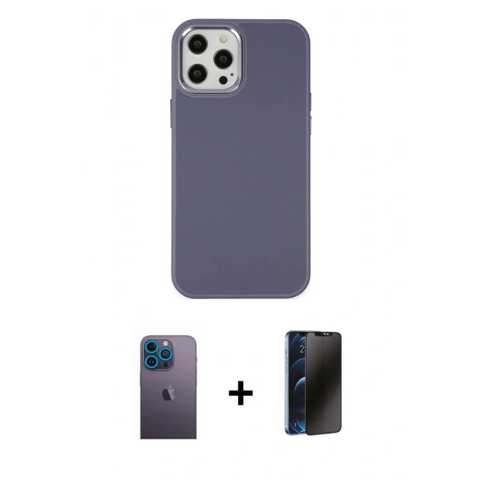 MARSİLYAN™- iPhone 12 Pro Max Kılıf Çekirdek Çizgi - Siyah 3D Antistatik Hayalet Cam Ekran Koruyucu + Neon Fosforlu Kamera Lens - MI