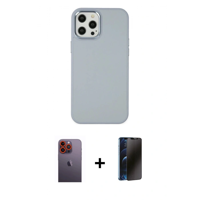 MARSİLYAN™- iPhone 12 Pro Max Kılıf Çekirdek Çizgi - Siyah 3D Antistatik Hayalet Cam Ekran Koruyucu + Neon Fosforlu Kamera Lens - TU