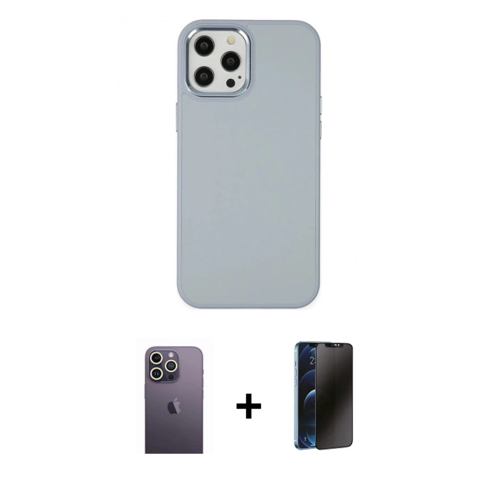 MARSİLYAN™- iPhone 12 Pro Max Kılıf Çekirdek Çizgi - Siyah 3D Antistatik Hayalet Cam Ekran Koruyucu + Neon Fosforlu Kamera Lens - BZ
