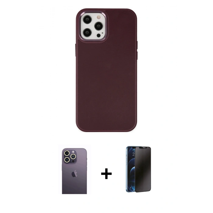 MARSİLYAN™- iPhone 12 Pro Max Kılıf Çekirdek Çizgi - Siyah 3D Antistatik Hayalet Cam Ekran Koruyucu + Neon Fosforlu Kamera Lens - BZ