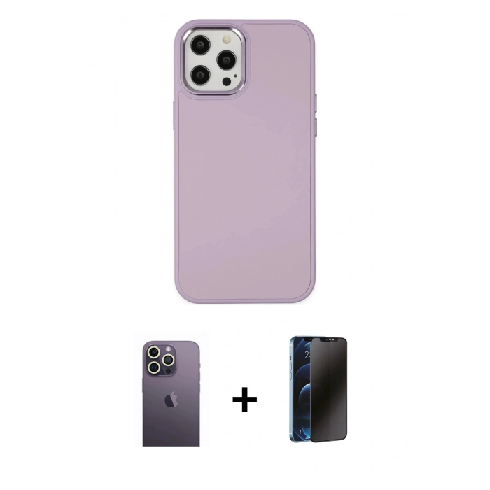 MARSİLYAN™- iPhone 12 Pro Max Kılıf Çekirdek Çizgi - Siyah 3D Antistatik Hayalet Cam Ekran Koruyucu + Neon Fosforlu Kamera Lens - BZ