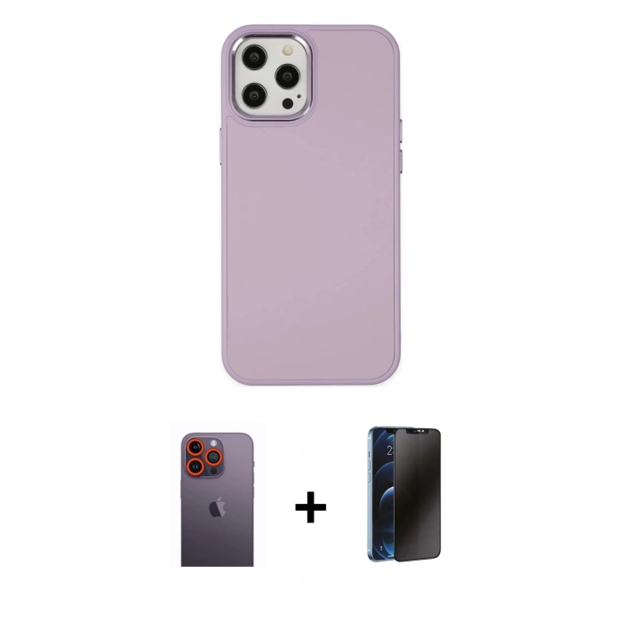 MARSİLYAN™- iPhone 12 Pro Max Kılıf Çekirdek Çizgi - Siyah 3D Antistatik Hayalet Cam Ekran Koruyucu + Neon Fosforlu Kamera Lens - TU