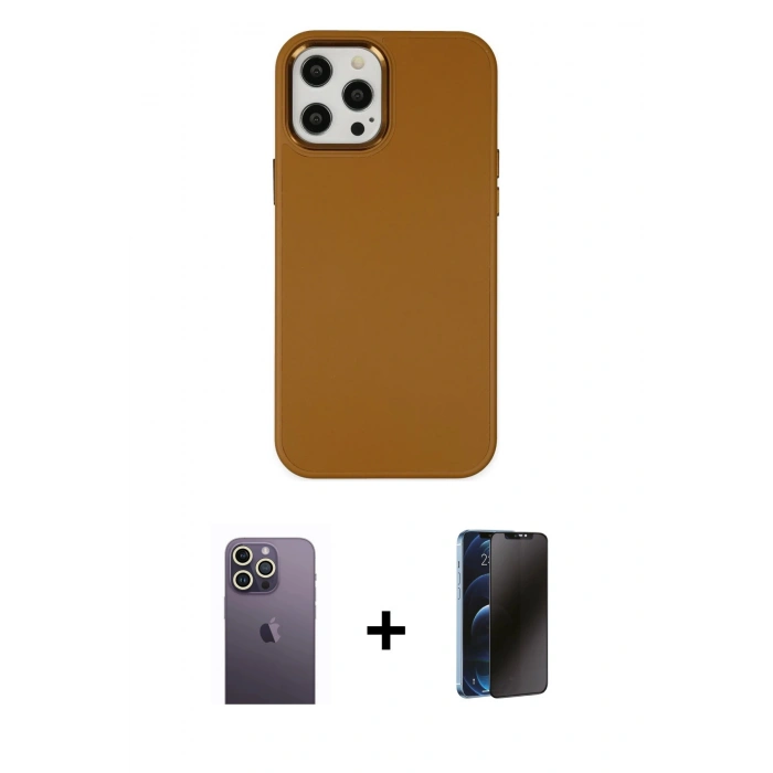 MARSİLYAN™- iPhone 12 Pro Max Kılıf Çekirdek Çizgi - Siyah 3D Antistatik Hayalet Cam Ekran Koruyucu + Neon Fosforlu Kamera Lens - BZ
